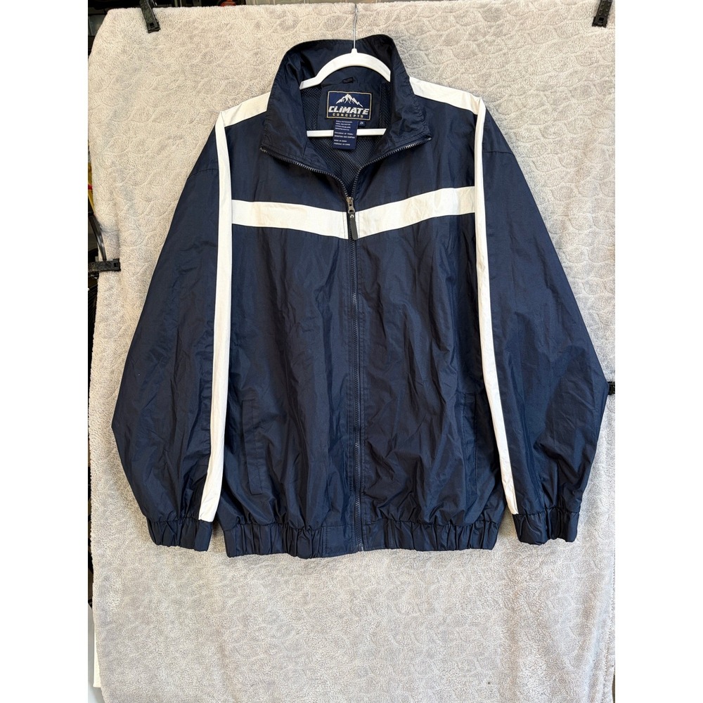 Climate Concepts Mens‎ Windbreaker Jacket Navy Blue White Zip Up Mesh Lined 2X